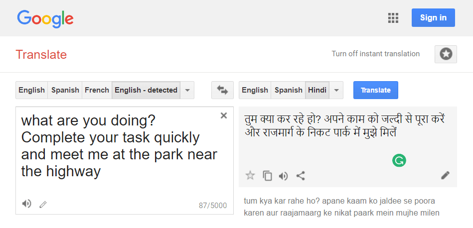 Google Translate In English To Hindi