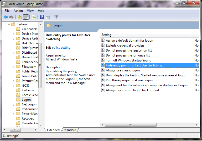 [Solved] Enable Or Disable Fast User Switching In Windows 7/8/10