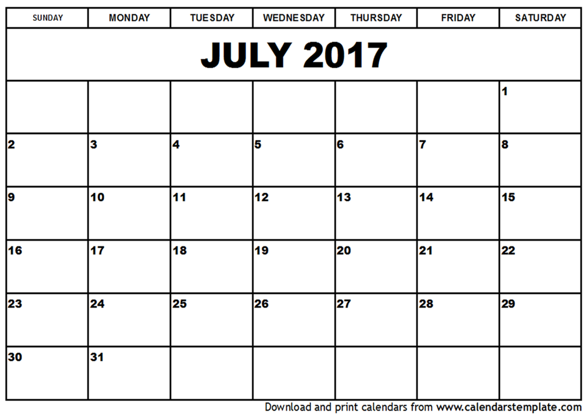 July 2017 Printable Calendar Template Supportive Guru