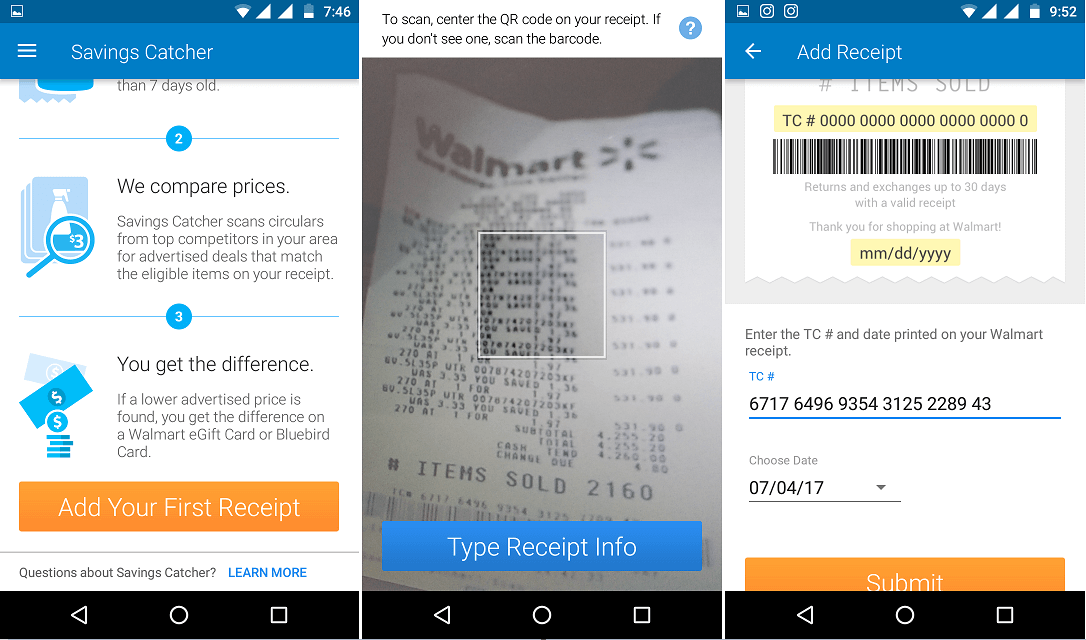 how scan receipt walmart app