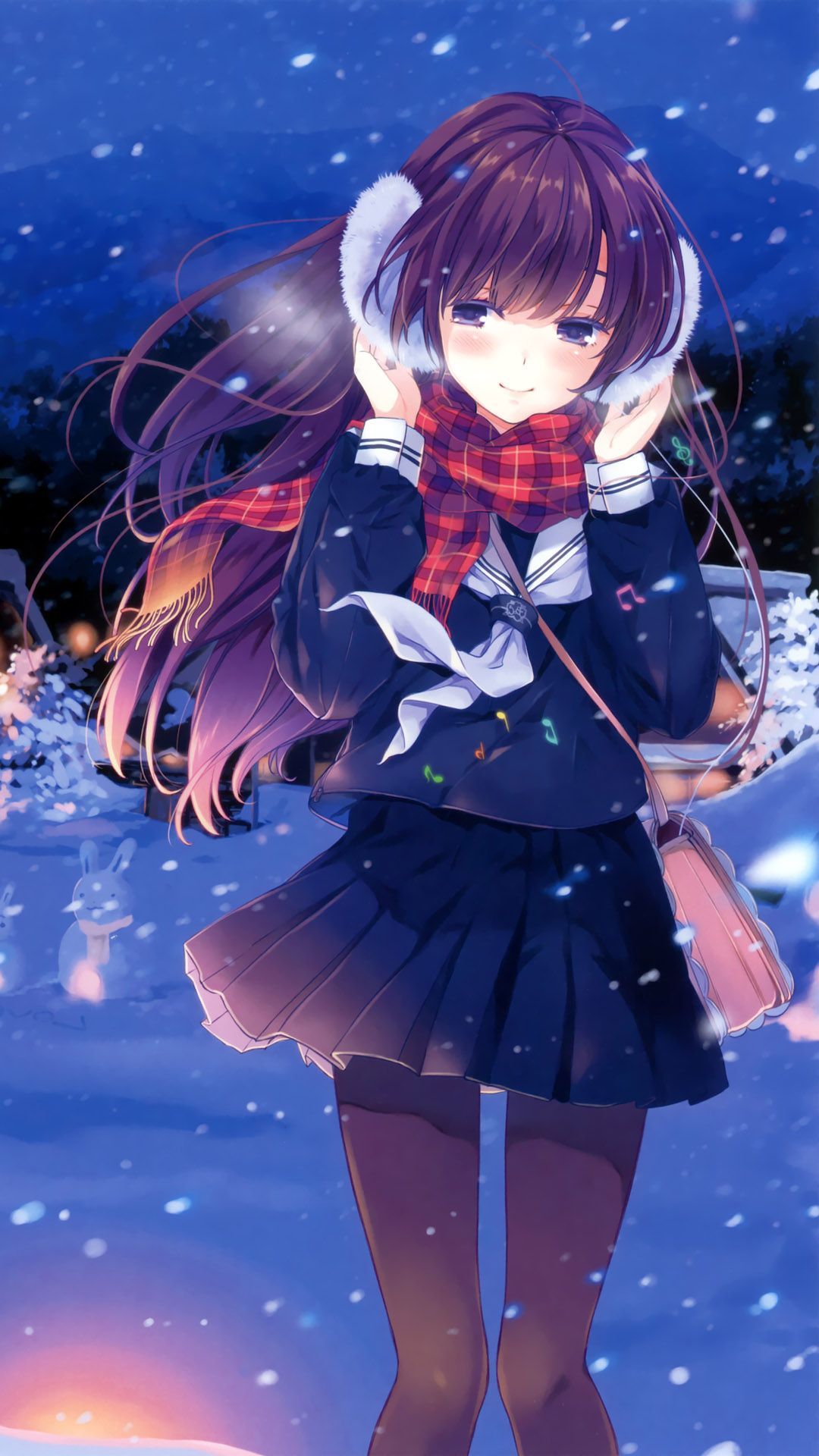 Anime Wallpaper schoolgirl in the winter evening anime ...