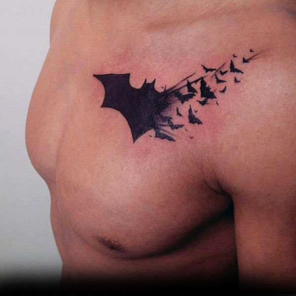 Birds Flying Batman Symbol Mens Upper Chest Tattoo Supportive Guru