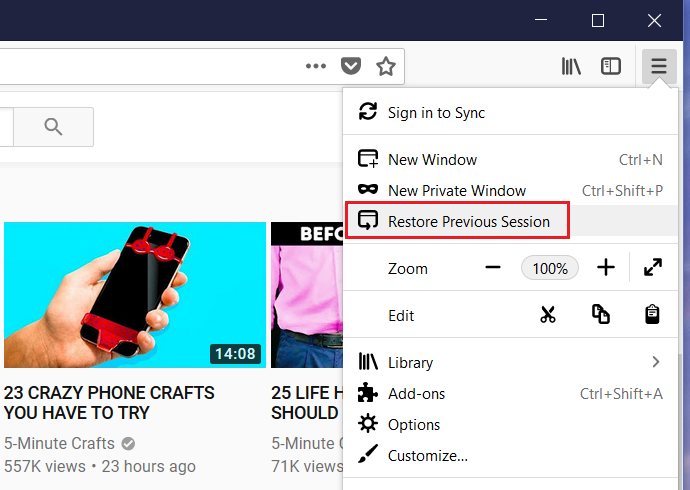 how to stop firefox from restoring previous session