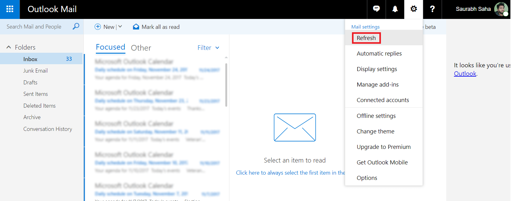 windows 10 email app refres all inboxes