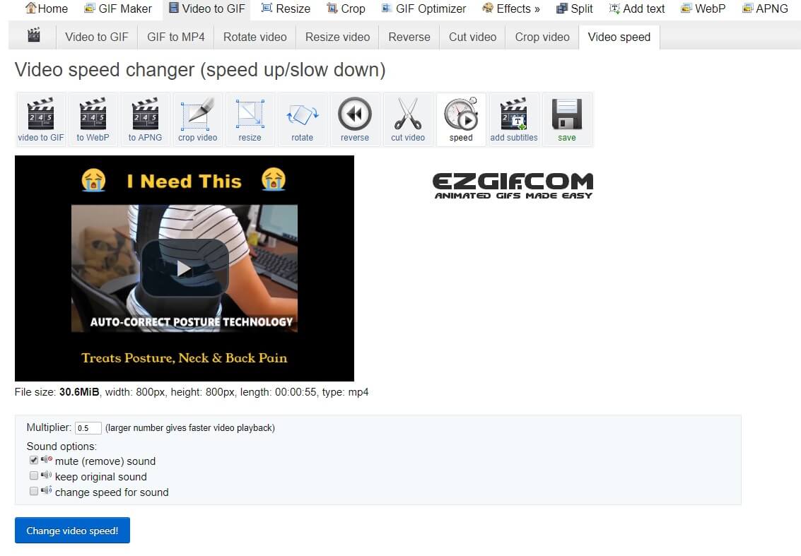 Change video speed ezgif